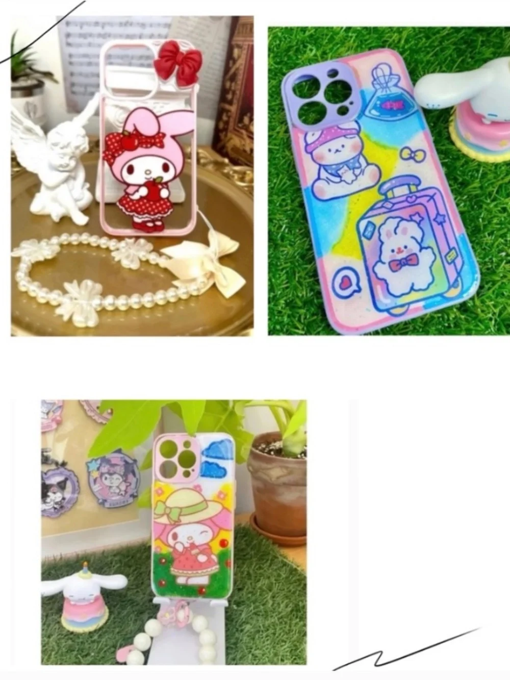 iPhone 13pro cartoon case.Handmade cute case with free gift beads chain